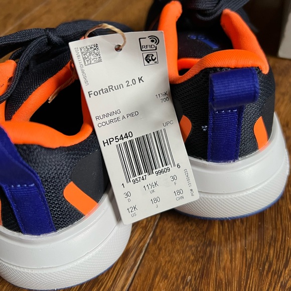 Adidas Kids NWT Black and Blue Sneakers with Orange Accents size 12 - Picture 5 of 6